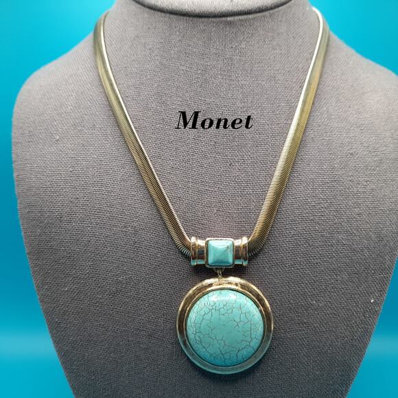 Monet Gemstone Pendant Necklace, Snake Chain, 19 1/2 Inches - Picture 1 of 11